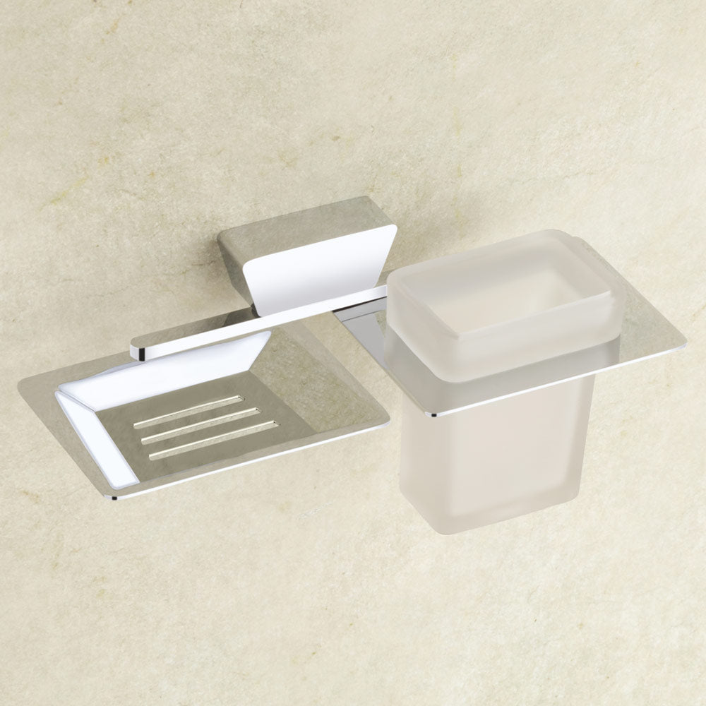 Qeyra Dazzle Full Brass 2in1 Soap Dish with Tooth brush Holder/Soap Stand/Tumbler Holder/Bathroom Accessories