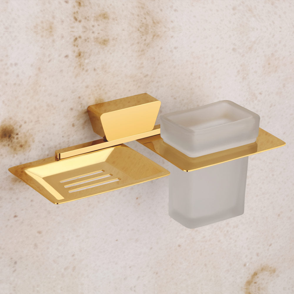 Qeyra Dazzle Full Brass 2in1 Soap Dish with Tooth brush Holder/Soap Stand/Tumbler Holder/Bathroom Accessories