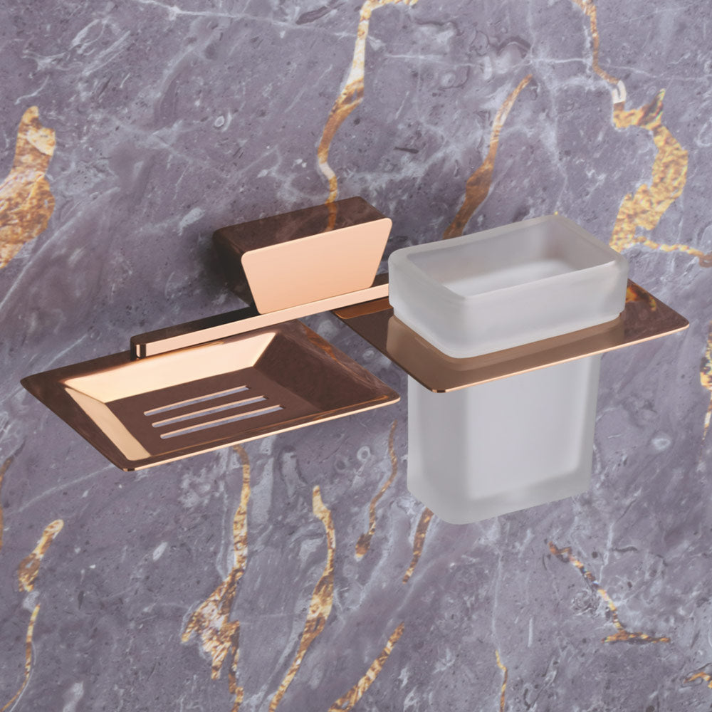 Qeyra Dazzle Full Brass 2in1 Soap Dish with Tooth brush Holder/Soap Stand/Tumbler Holder/Bathroom Accessories