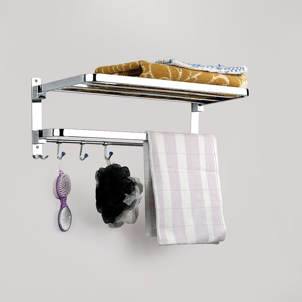 Qeyra A3 Stainless Steel Towel Rack for Bathroom/Dual Folding Towel Rack/Towel Stand/Towel Hanger/Bathroom Accessories (24-Inch) - Chrome Plating