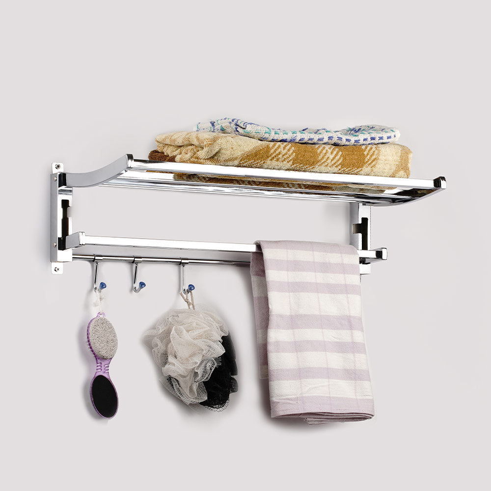 Qeyra A4 Stainless Steel Towel Rack for Bathroom/Dual Folding Towel Rack/Towel Stand/Towel Hanger/Bathroom Accessories (24-Inch) - Chrome Plating