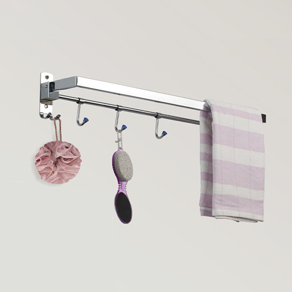 Qeyra A7 Stainless Steel Towel Rod for Bathroom/Dual Folding Towel Rod/Towel Stand/Towel Hanger/Bathroom Accessories (24-Inch)