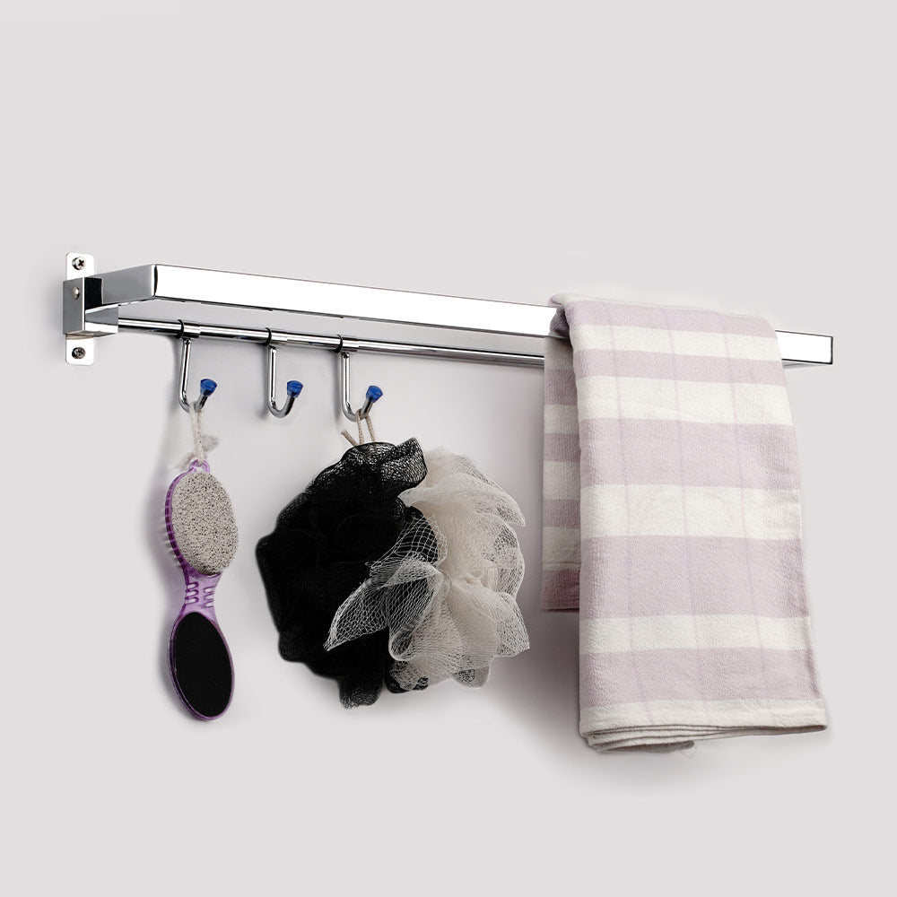 Qeyra A8 Stainless Steel Towel Rod for Bathroom/Dual Folding Towel Rod/Towel Stand/Towel Hanger/Bathroom Accessories (24-Inch) - Chrome Plating