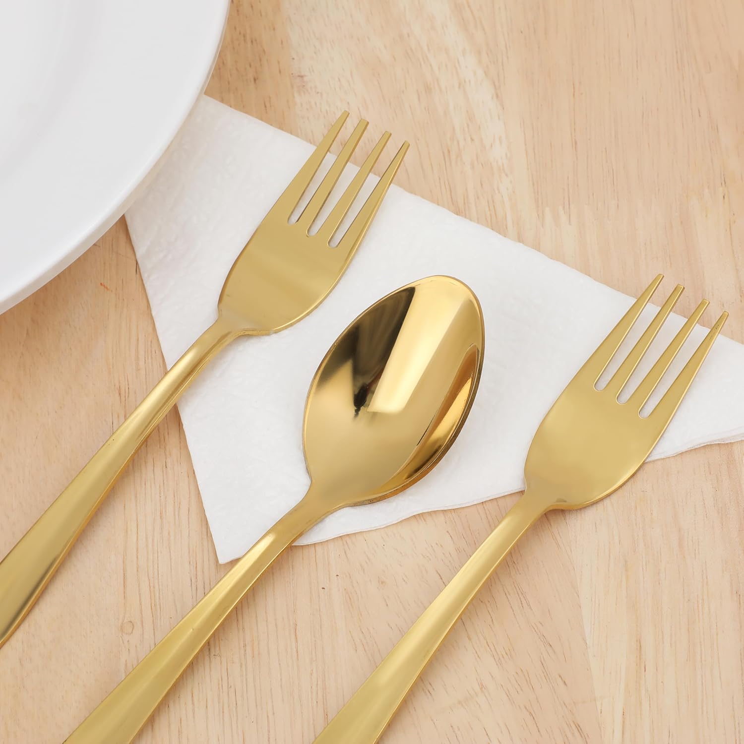 Qeyra Cubes 12 Pieces Stainless Steel PVD Gold Premium Dinner Spoon Set for Home & Kitchen | Luxury Dining Tableware Latest Chammach Set Gift | 6 Pieces Each Table Spoons & Table Forks.