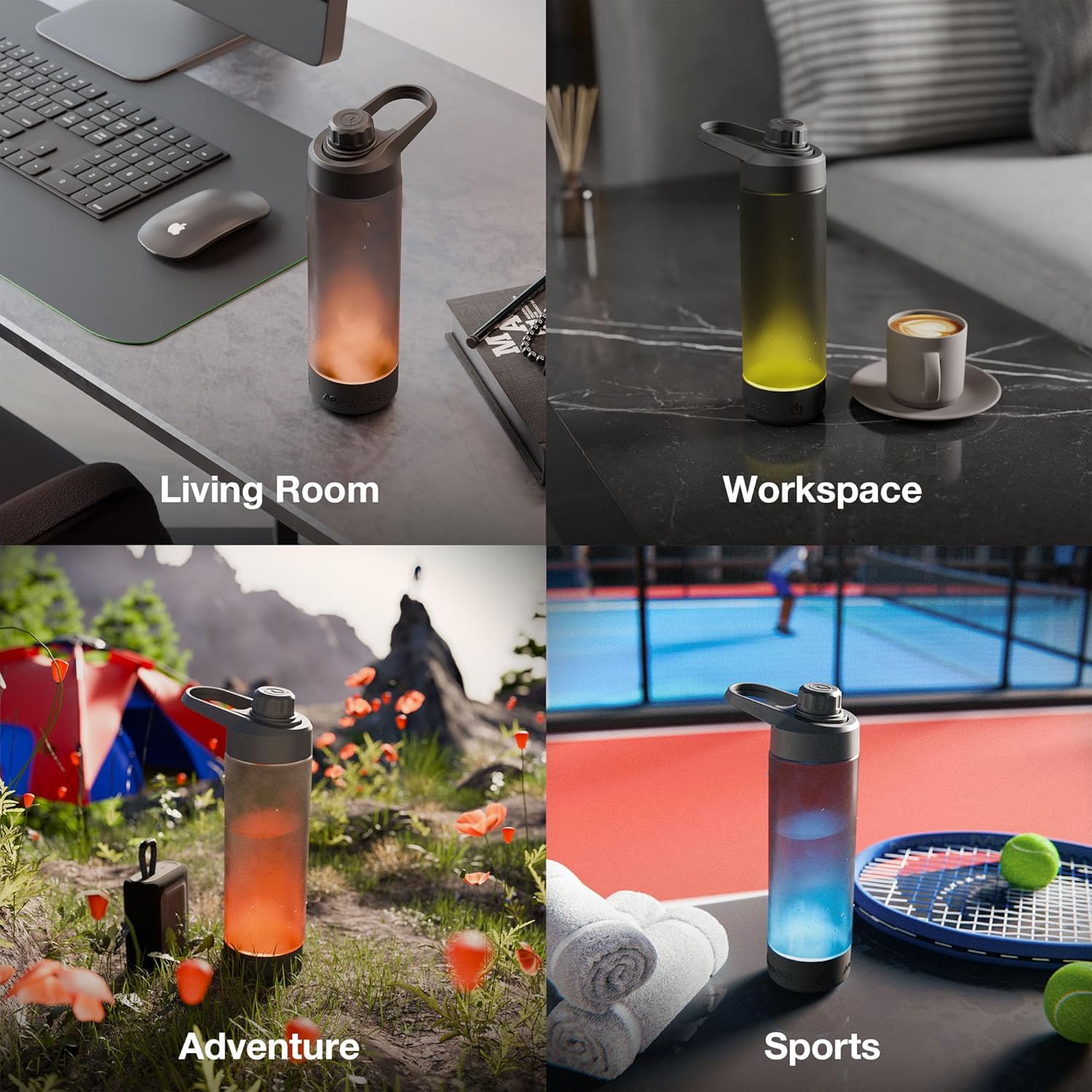 Qeyra Aquaminder Smart Water Bottle Glows & Beeps to Remind You to Drink More 770 ml Chug Cap Bottle For Adults and Kids Perfect For Gift, Travel, Gym, Yoga, Black, Silicone