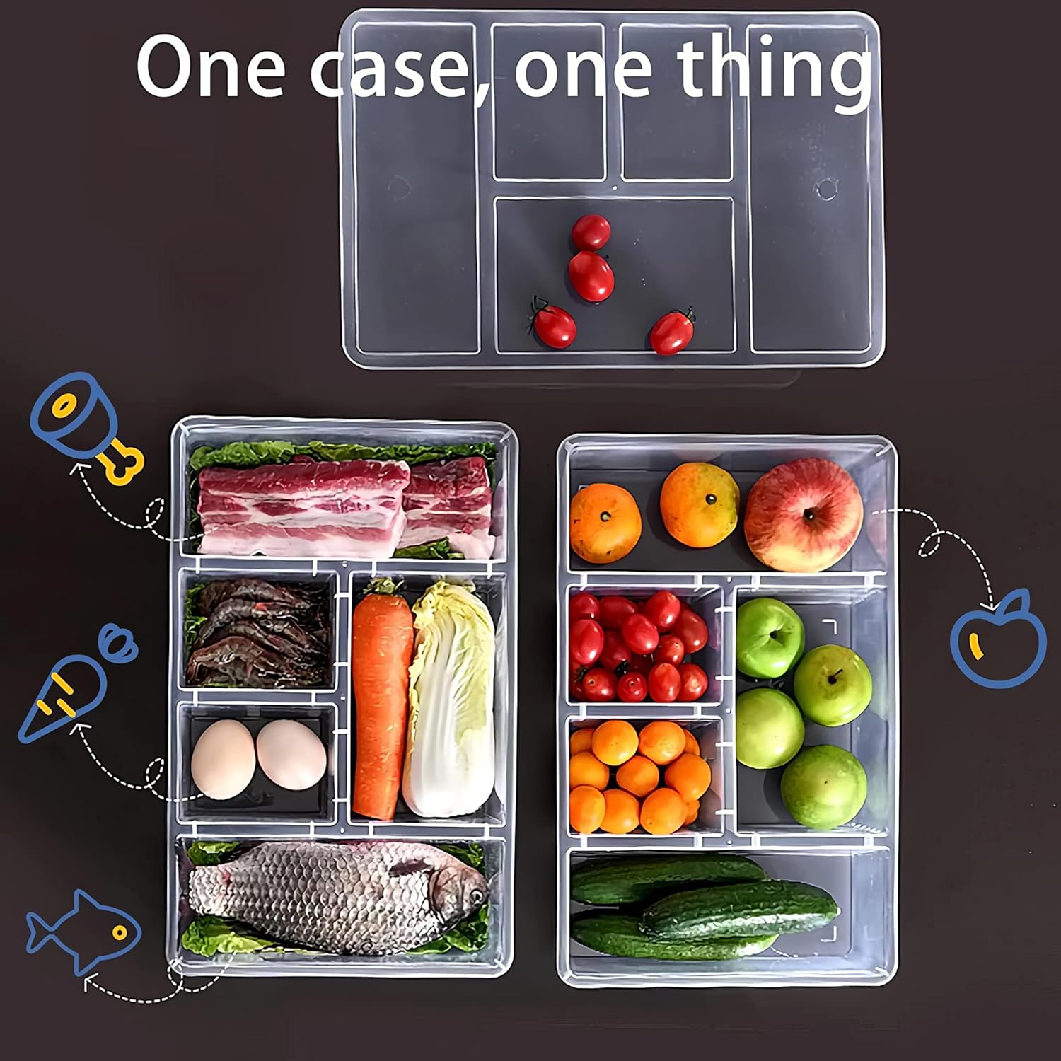 Qeyra 5-Compartment Clear Plastic Snackle Box with Lid – Stackable Charcuterie & Veggie Tray Organizer for Fridge Pack of 1