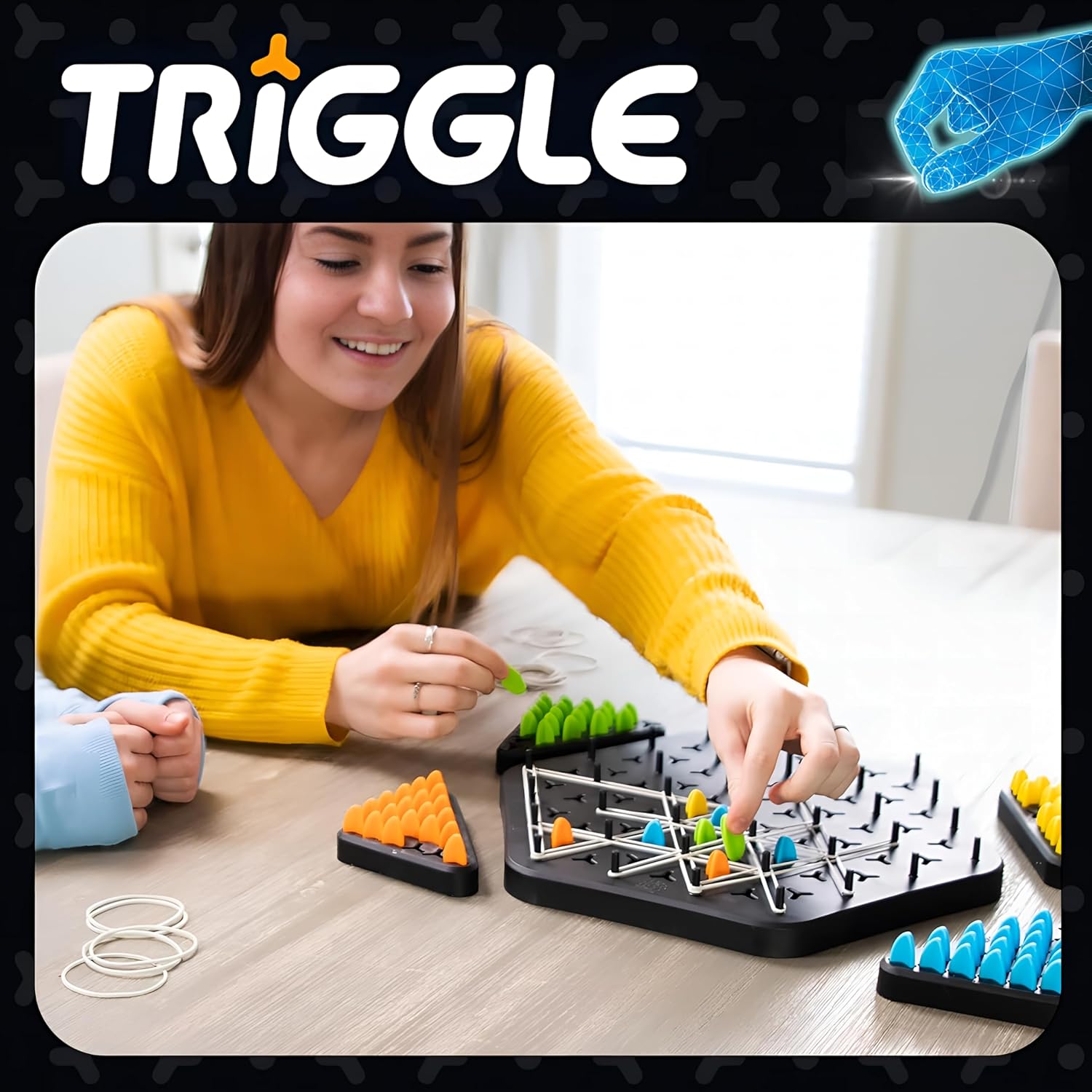 Qeyra Chain Triangle Chess Triggle Rubber Band Game Strategy Building Board Games Desktop Puzzle Interactive Brain Teaser Game Family Fun Night Party for Kids Adult 2 to 4 Players