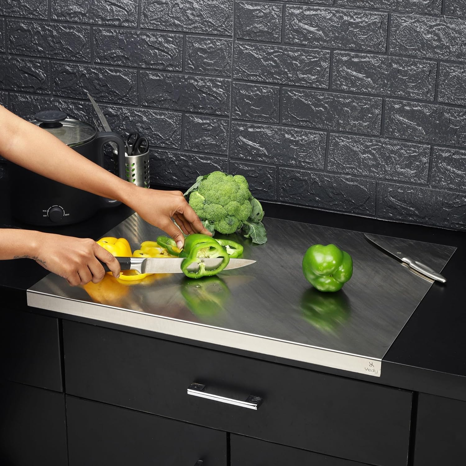 Qeyra (Allwin) 1 mm Stainless Steel Counter Top Chopping Board for Kitchen | Non Slip | Rust Proof | Heavy Duty Chopping Board For Vegetable,Fruits,Meats,Vegetable Chopper Board Safe And Durable