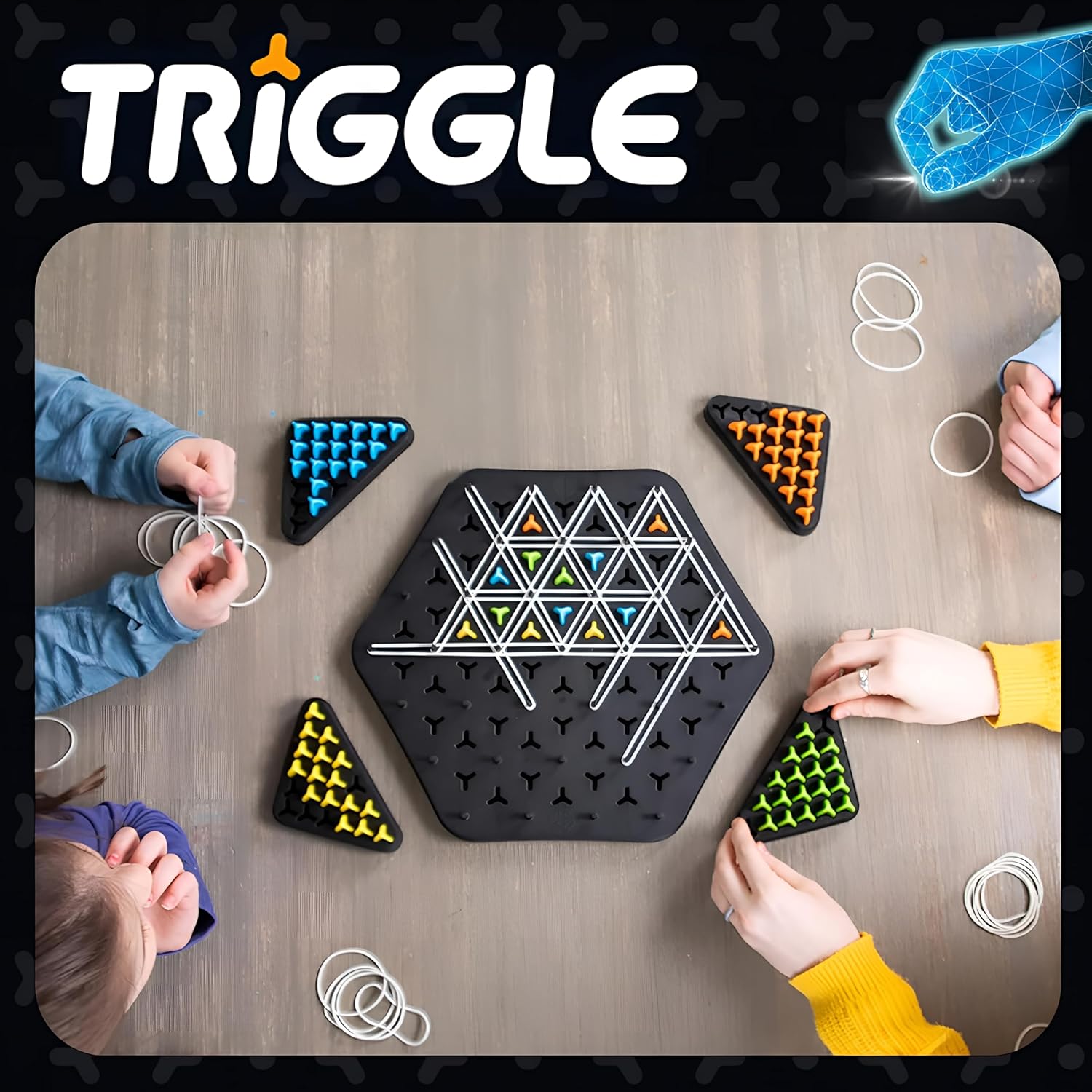 Qeyra Chain Triangle Chess Triggle Rubber Band Game Strategy Building Board Games Desktop Puzzle Interactive Brain Teaser Game Family Fun Night Party for Kids Adult 2 to 4 Players