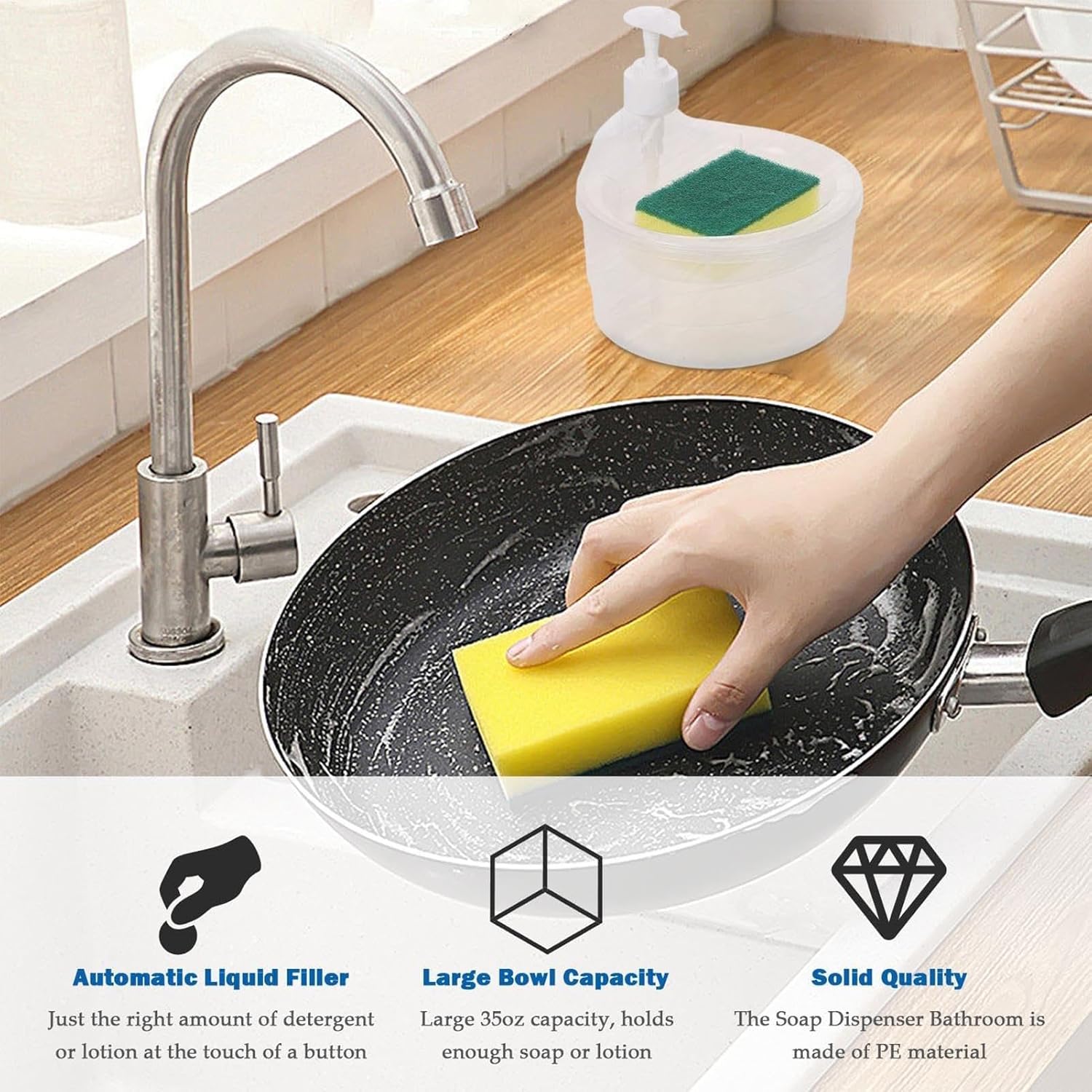 Qeyra Double Layer Soap Dispenser for Bathroom Accessories Dishwasher Liquid Holder Liquid Dispenser Pump with Sponge Holder Kitchen Sink Accessories Item