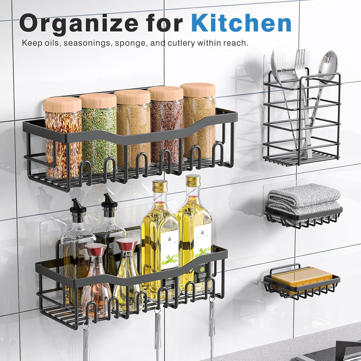 Qeyra Shower Caddy 5 Pack, 5 Hanging Shower Organizers, Stainless Steel, Rustproof, Wall Mount, Bathroom & Kitchen Storage