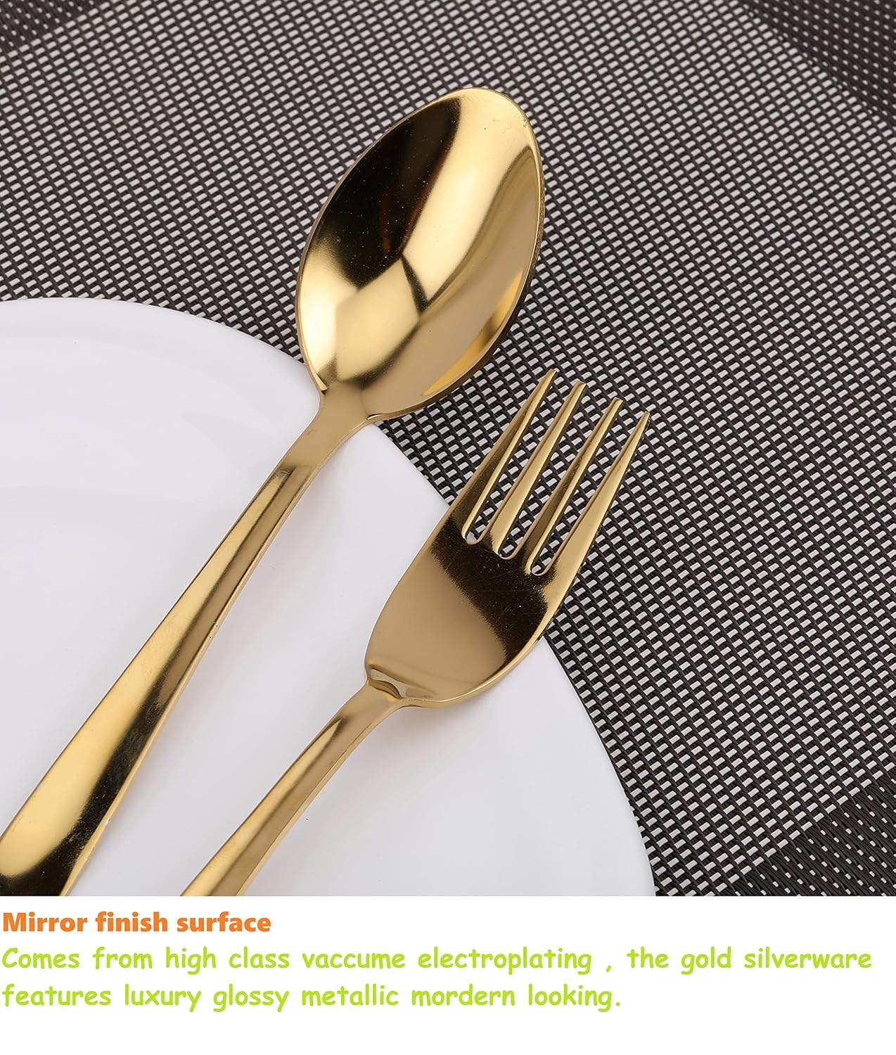 Qeyra Cubes 12 Pieces Stainless Steel PVD Gold Premium Dinner Spoon Set for Home & Kitchen | Luxury Dining Tableware Latest Chammach Set Gift | 6 Pieces Each Table Spoons & Table Forks.