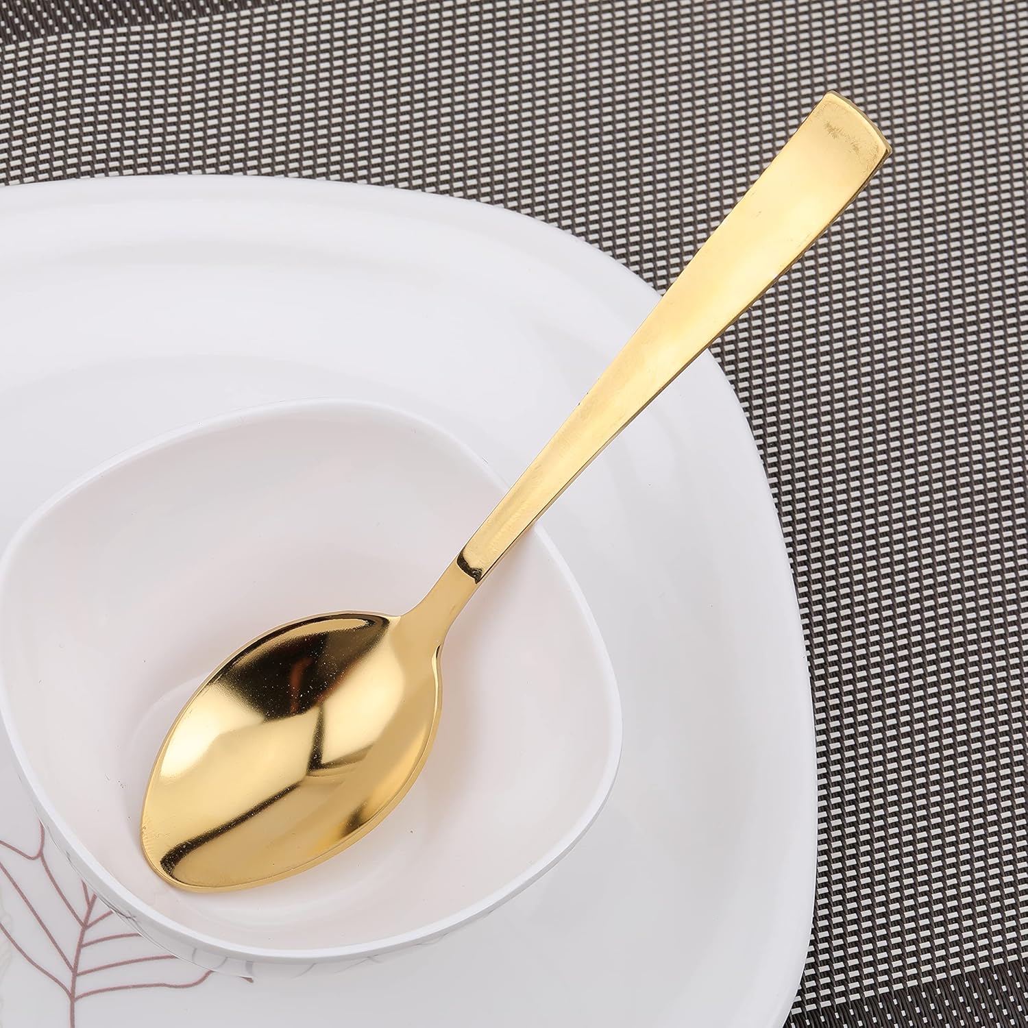 Qeyra Cubes (CA - 004) Cutlery Set Stainless Steel Gold Premium Spoon Set Luxury Dinning tabelware Gift for House Warming I swan Set of 2 Stand | Kitchen & Dining I - Gold PVD