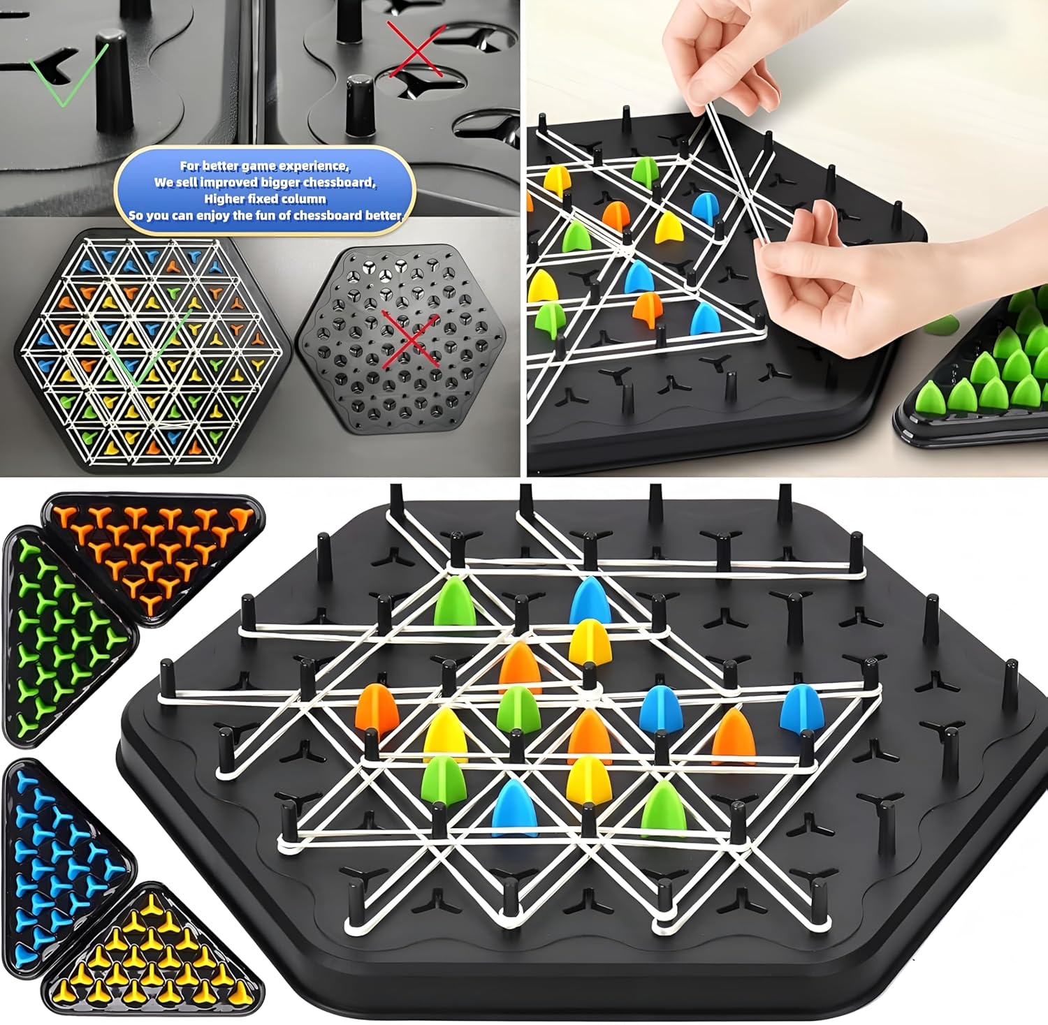 Qeyra Chain Triangle Chess Triggle Rubber Band Game Strategy Building Board Games Desktop Puzzle Interactive Brain Teaser Game Family Fun Night Party for Kids Adult 2 to 4 Players