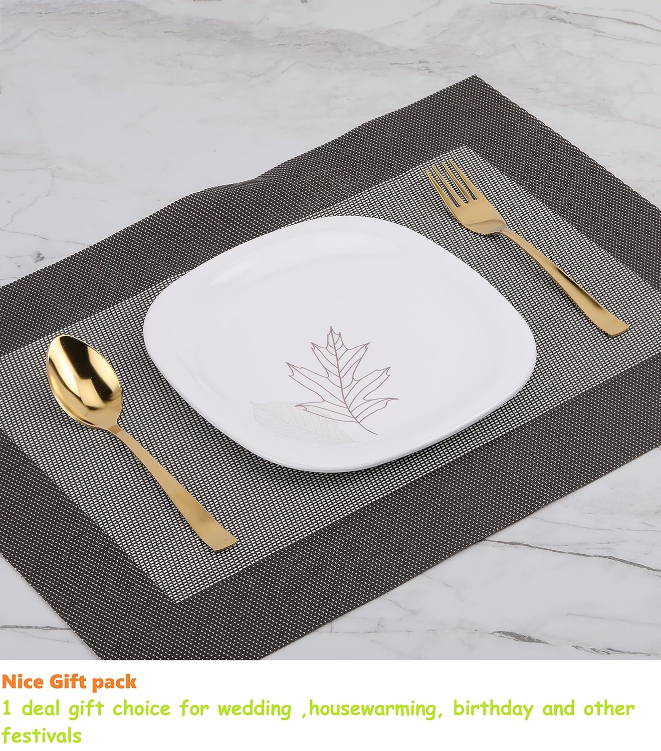 Qeyra Cubes 12 Pieces Stainless Steel PVD Gold Premium Dinner Spoon Set for Home & Kitchen | Luxury Dining Tableware Latest Chammach Set Gift | 6 Pieces Each Table Spoons & Table Forks.