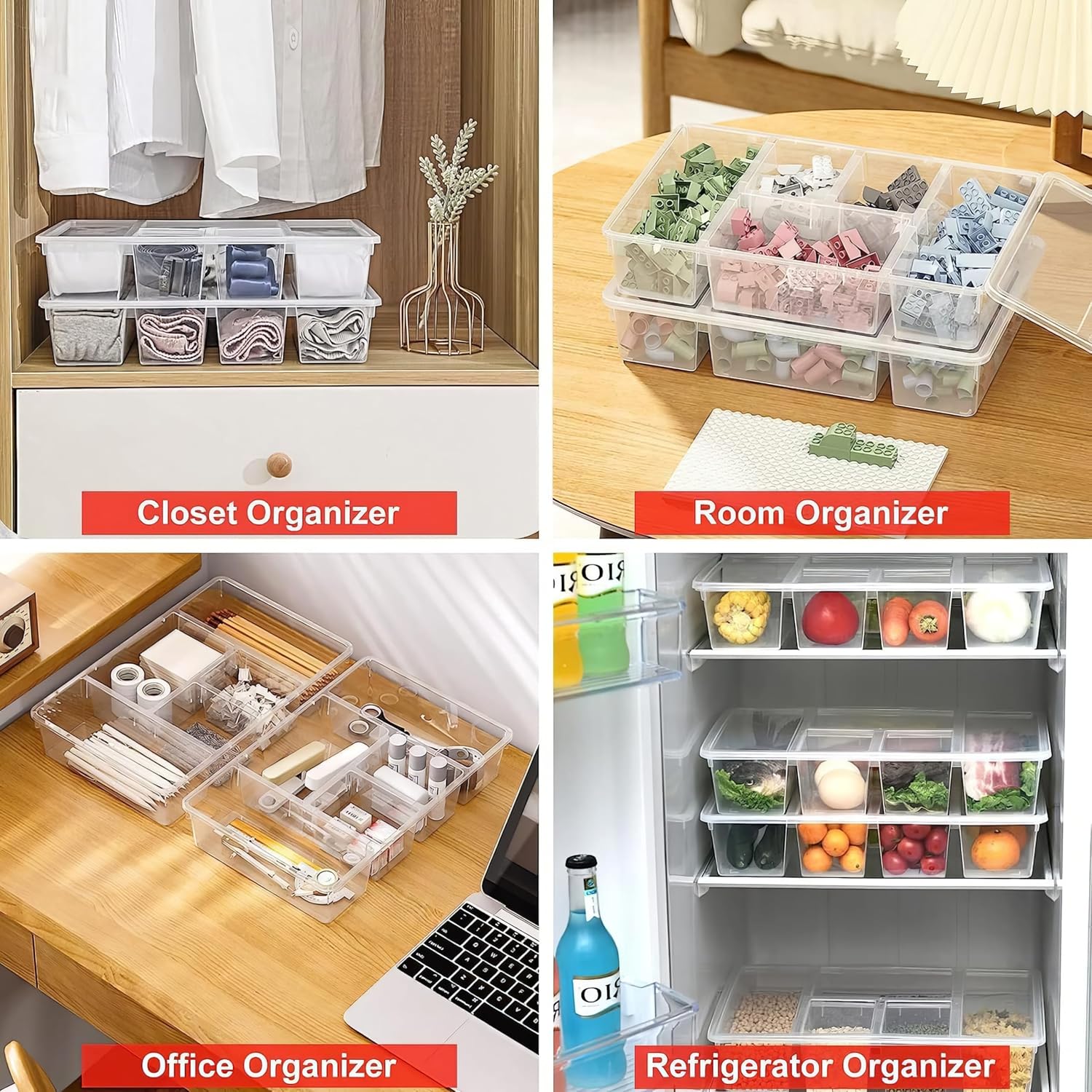 Qeyra 5-Compartment Clear Plastic Snackle Box with Lid – Stackable Charcuterie & Veggie Tray Organizer for Fridge Pack of 1