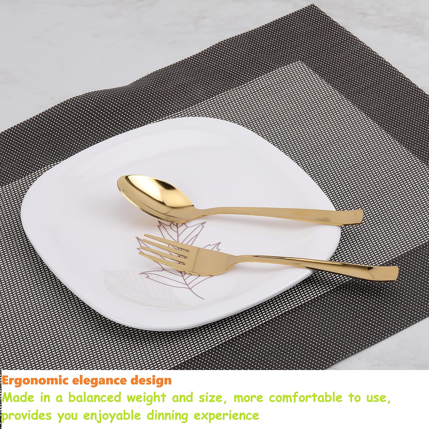 Qeyra Cubes 12 Pieces Stainless Steel PVD Gold Premium Dinner Spoon Set for Home & Kitchen | Luxury Dining Tableware Latest Chammach Set Gift | 6 Pieces Each Table Spoons & Table Forks.