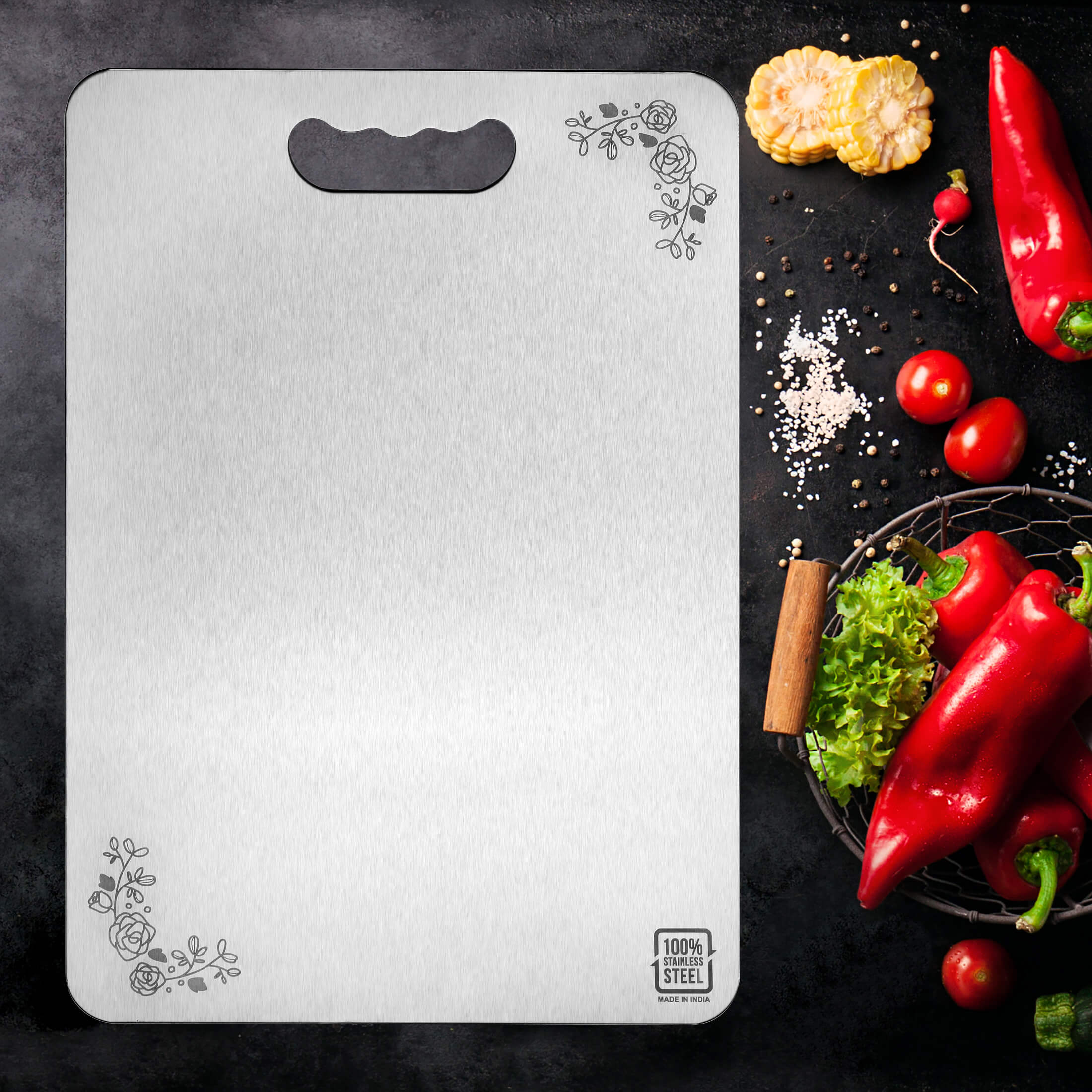 Qeyra 109 Stainless Steel 1.5 MM Heavy Chopping Board for Kitchen | Non Slip | Rust Proof | Heavy Duty Chopping Board For Vegetable,Fruits,Meats,Vegetable Chopper Board Safe And Durable