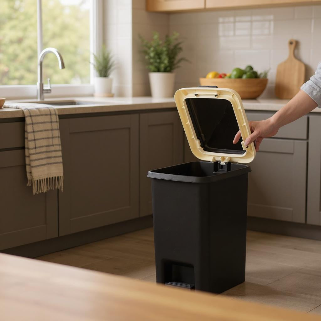 Qeyra Portable Plastic Push And Pedal Dustbin With Lid Garbage Bins for Home Office,Set of 1