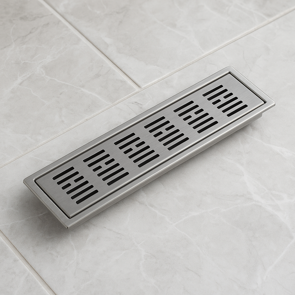 Qeyra Shower Drain Channel | 304 Stainless Steel Shower Water Drain Channel| Floor Drain with Cockroach Trap, Side Hole, and Collar- (Satin Finish)-