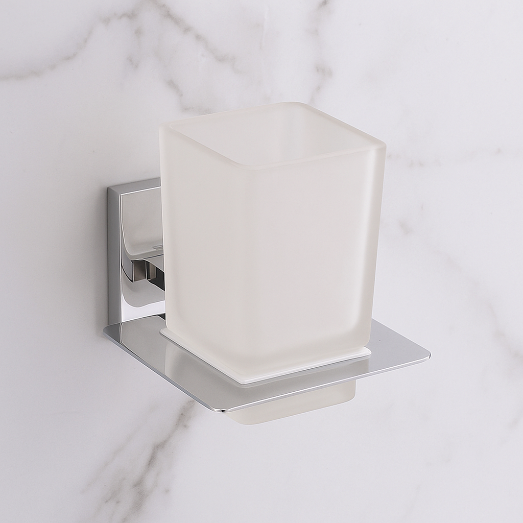 Qeyra Square 304 Grade Stainless Steel Tooth Brush Holder for Bathroom/Tumbler Holder Stand/Bathroom Accessories - (Chrome Plating)