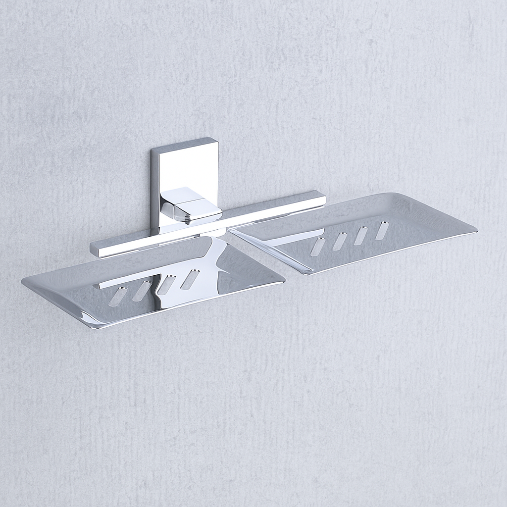Qeyra Square 304 Grade Stainless Steel Double Soap Dish for Bathroom/Soap Holder/Soap Stand/Soap Case/Bathroom Accessories - Chrome Plating