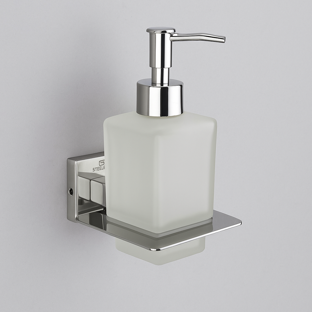 Qeyra Olive 304 Grade Stainless Steel Hand Wash Holder for Wash Basin/Liquid Soap Dispenser/Wall Mount/Bathroom Accessories - (Chrome Plating)