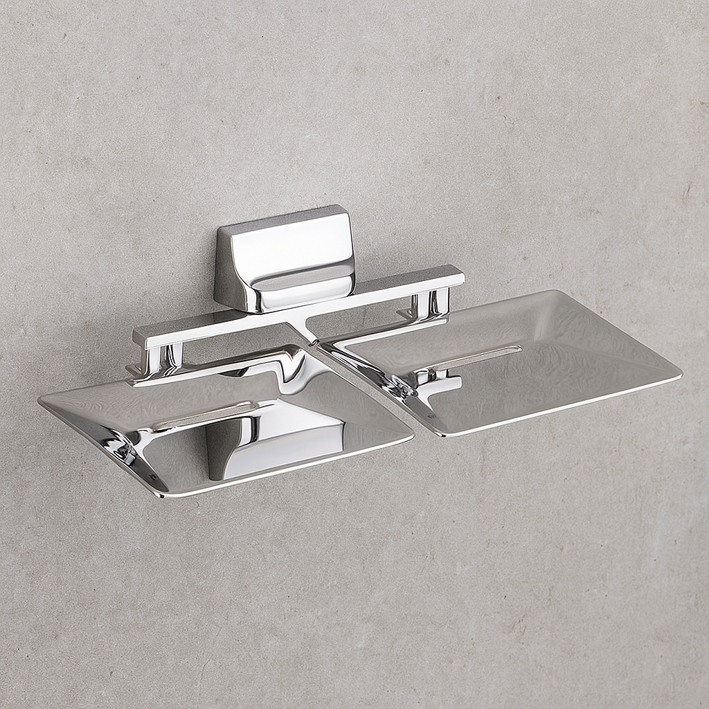 Qeyra Opera 304 Grade Stainless Steel Double Soap Dish for Bathroom/Soap Holder/Soap Stand/Soap Case/Bathroom Accessories - Chrome Plating