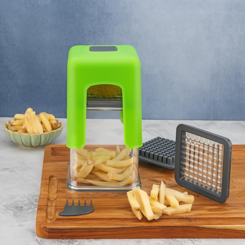 Qeyra Potato Chips French Fries Maker l Vegetable Slicer Cutter l Manual Chopper (Square-Plastic) for Kitchen Heavy Quality (Red)