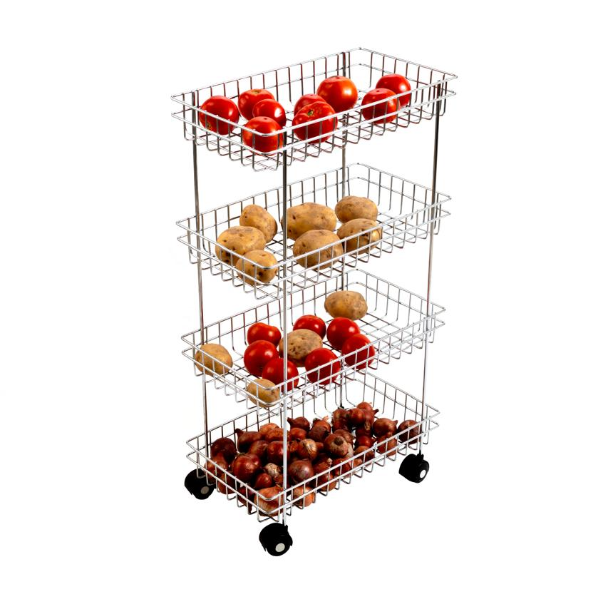 Qeyra Stainless Steel Kitchen Trolley, Fruits & Vegetable Trolley Container, Basket Organizer Holder Stand for Kitchen, Multipurpose Kitchen Trolley with Wheel