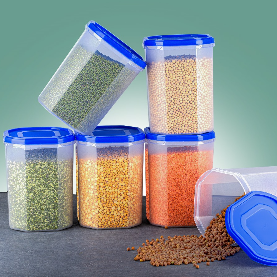 Qeyra 3-Piece Airtight Food Storage Containers Set – Blue Lid – Large, Medium & Small Size