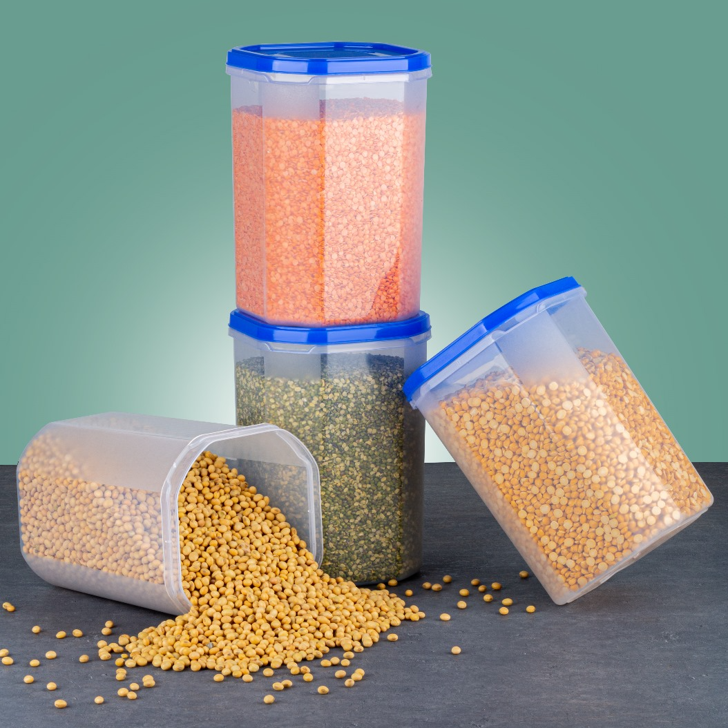 Qeyra 3-Piece Airtight Food Storage Containers Set – Blue Lid – Large, Medium & Small Size
