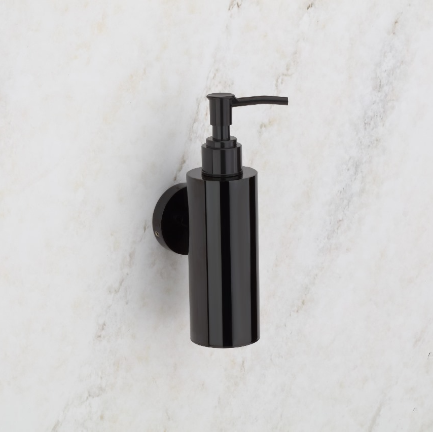 Qeyra 304 Stainless Steel & Brass Round Wall-Mounted Liquid Soap Dispenser | Hand Wash Holder for Wash Basin, Kitchen & Bathroom Accessories