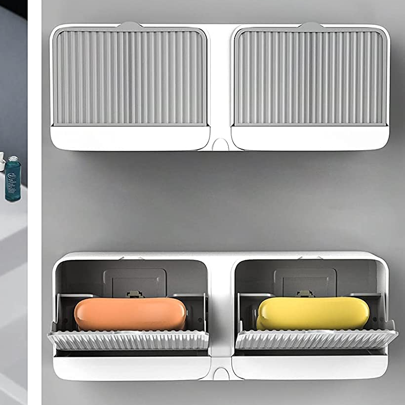 Qeyra Premium Plastic Soap Dish with Drainage – Double Bar Soap Holder with Lid, Easy Clean & Organizer for Bathroom