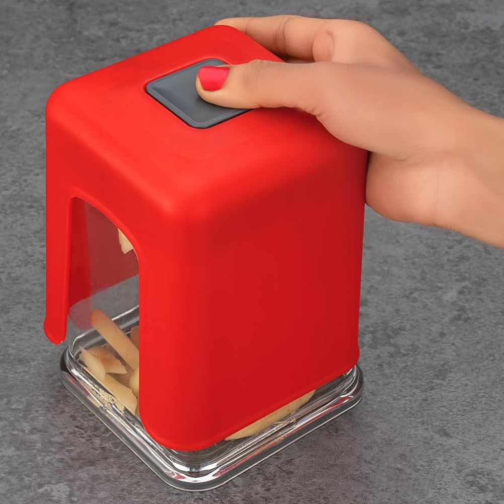 Qeyra Potato Chips French Fries Maker l Vegetable Slicer Cutter l Manual Chopper (Square-Plastic) for Kitchen Heavy Quality (Red)