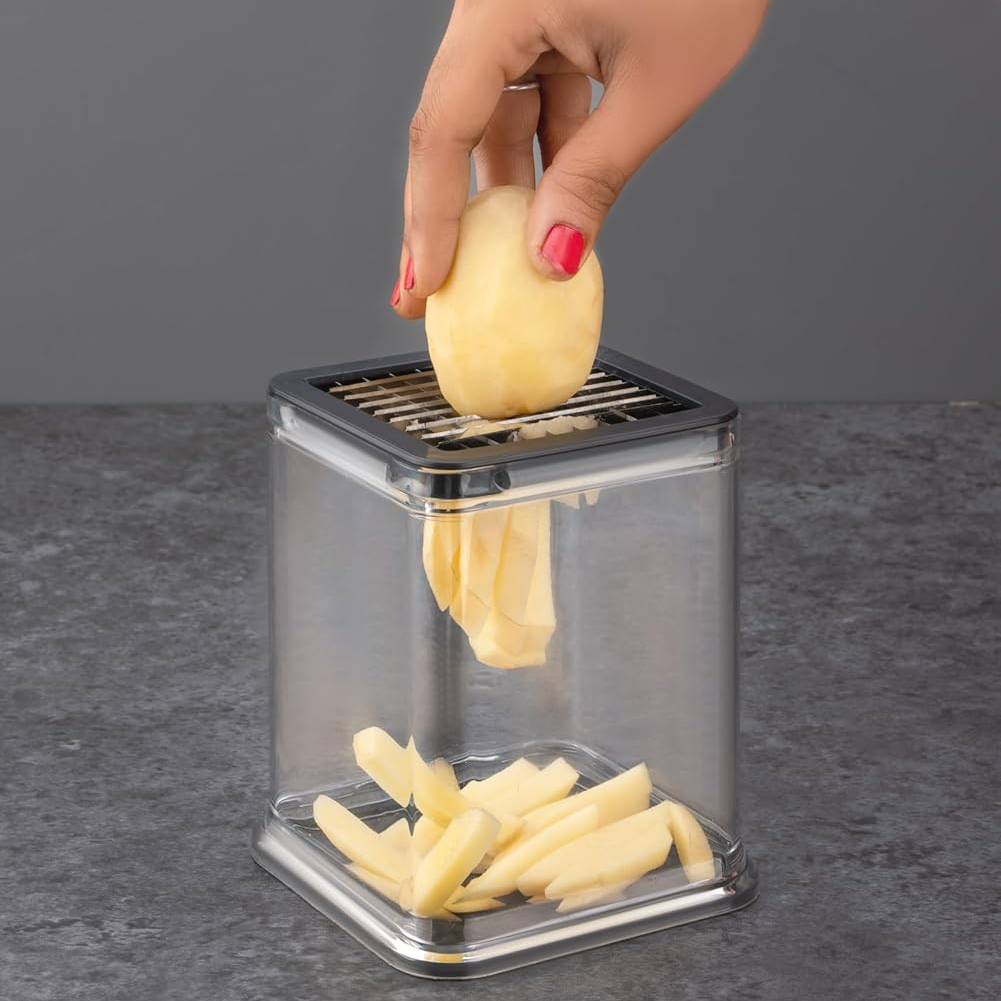 Qeyra Potato Chips French Fries Maker l Vegetable Slicer Cutter l Manual Chopper (Square-Plastic) for Kitchen Heavy Quality (Red)