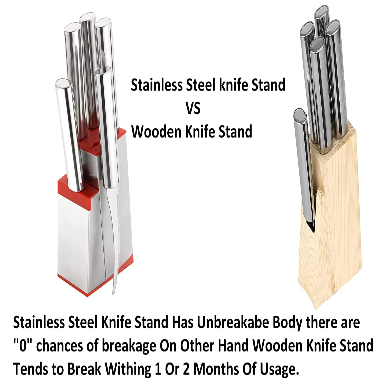 Qeyra (Allwin - AM 108) Stainless Steel Kitchen Knife Set with Stainless Steel Block, Knife Set for Kitchen with Stand, Knife Holder for Kitchen with 1 Peeler 4 Pcs Knife
