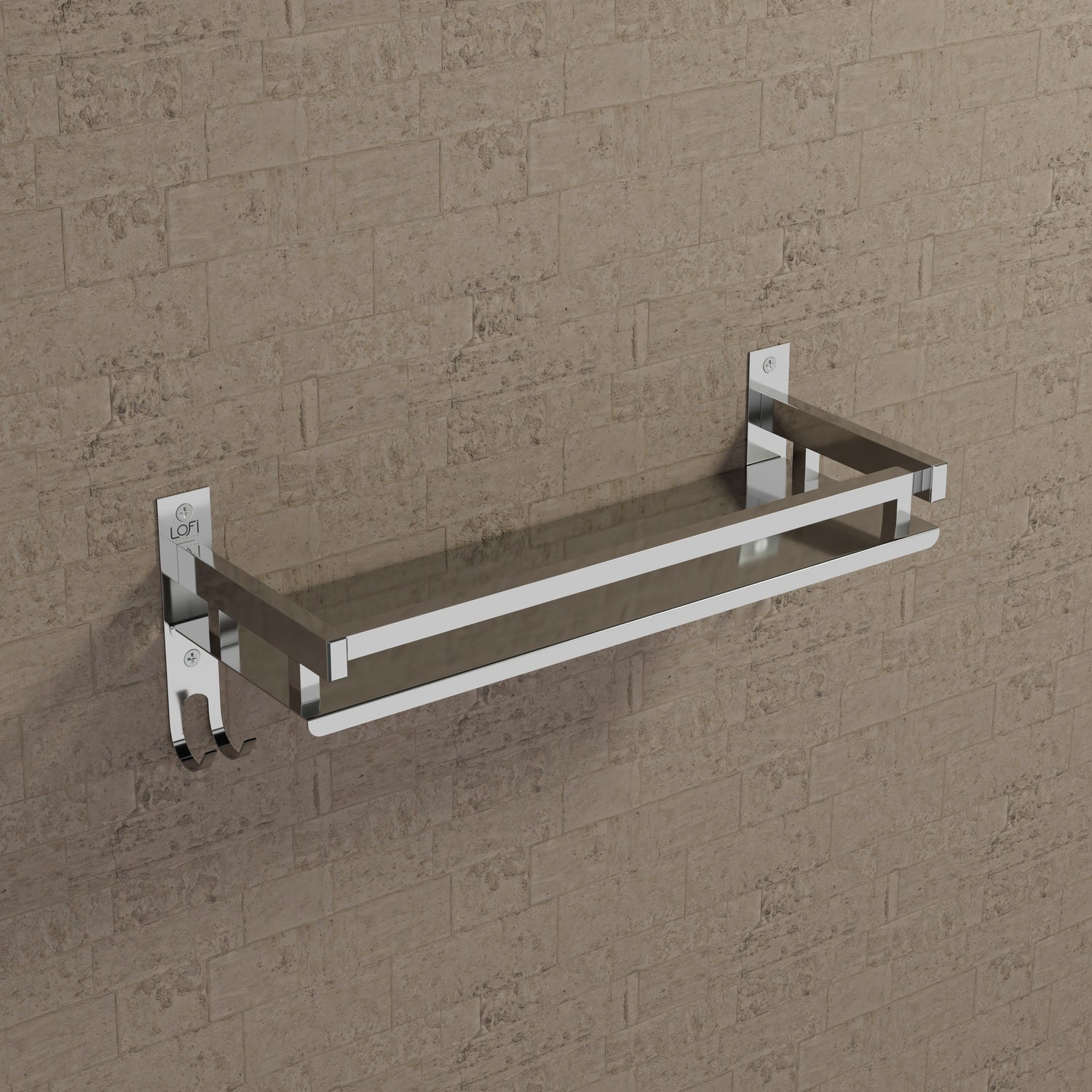 Qeyra (SL-01 Square) Stainless Steel Multi-use Self for Bathroom, Bathroom Shelf With Hooks,/Bathroom Stand/Bathroom Rack/Bathroom Accessories (5x15x5 Inches) Chrome Finish