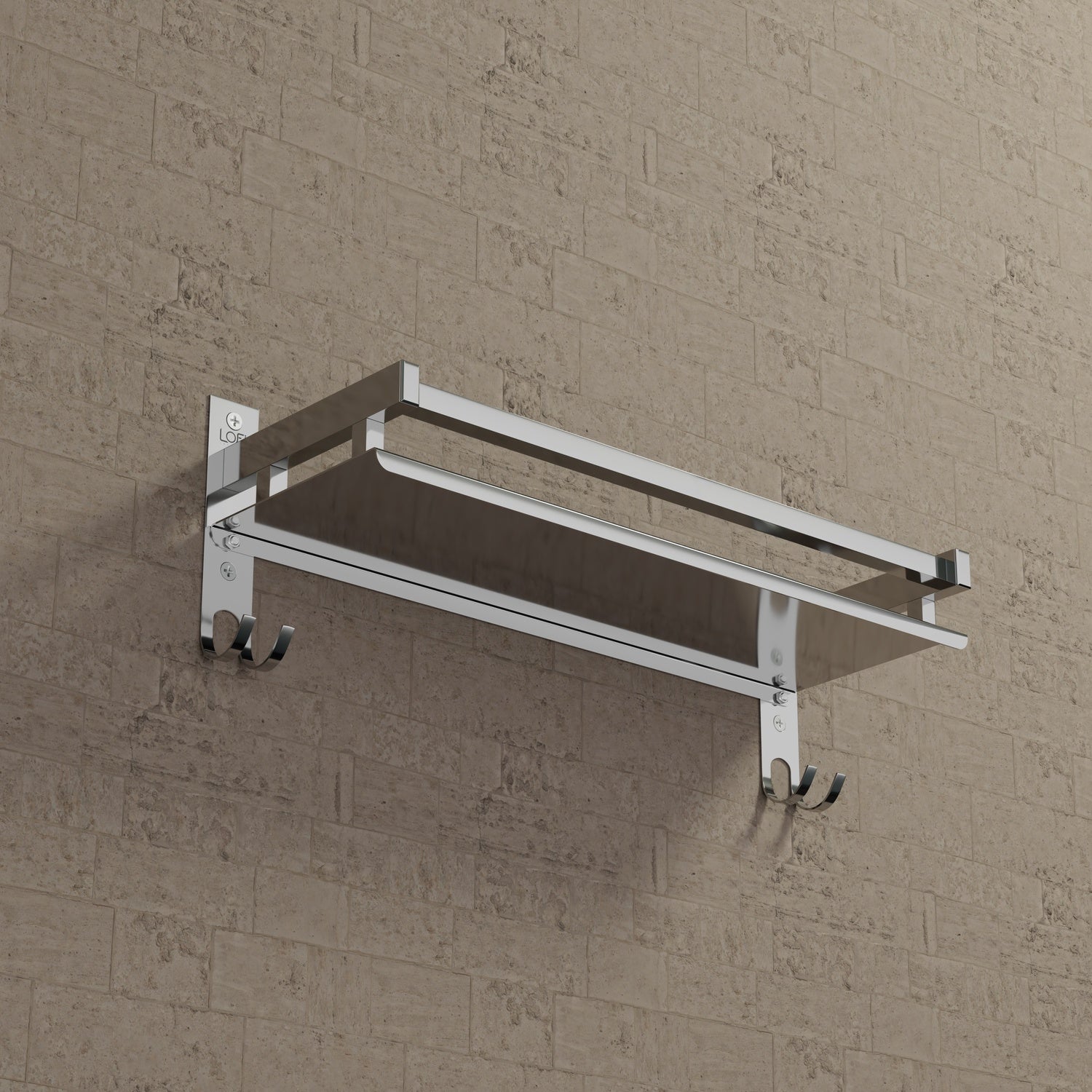 Qeyra (SL-01 Square) Stainless Steel Multi-use Self for Bathroom, Bathroom Shelf With Hooks,/Bathroom Stand/Bathroom Rack/Bathroom Accessories (5x15x5 Inches) Chrome Finish