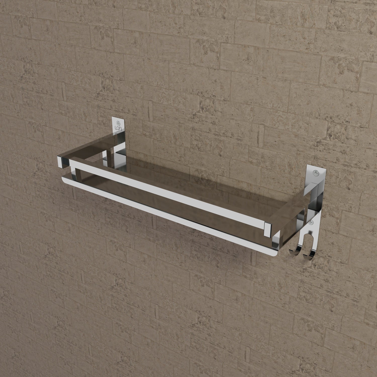 Qeyra (SL-01 Square) Stainless Steel Multi-use Self for Bathroom, Bathroom Shelf With Hooks,/Bathroom Stand/Bathroom Rack/Bathroom Accessories (5x15x5 Inches) Chrome Finish