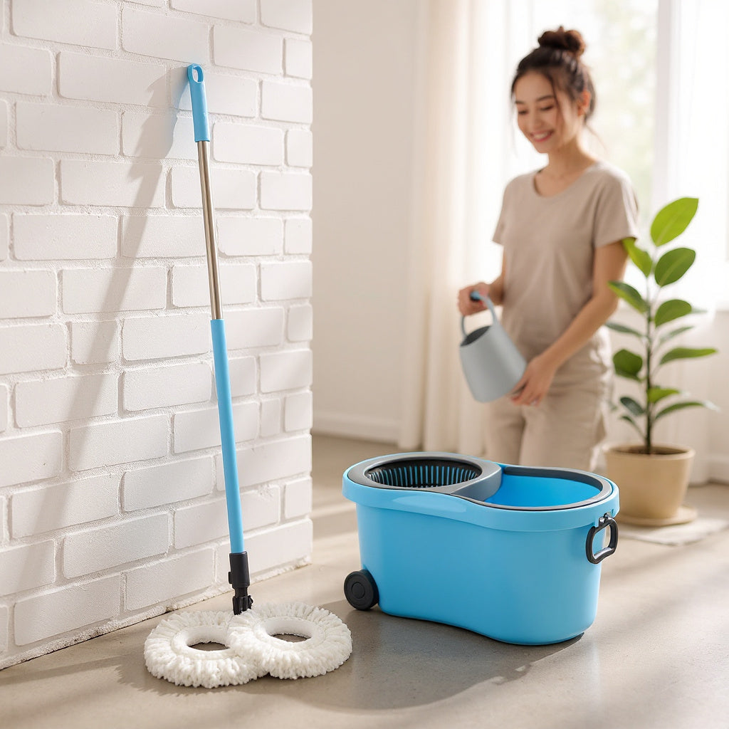 Qeyra 5-in-1 Spin and Flat Mop Set with Bucket – Dual-Action Microfiber Floor Mop Kit for Home, Kitchen, Bathroom & Multi-Surface Cleaning