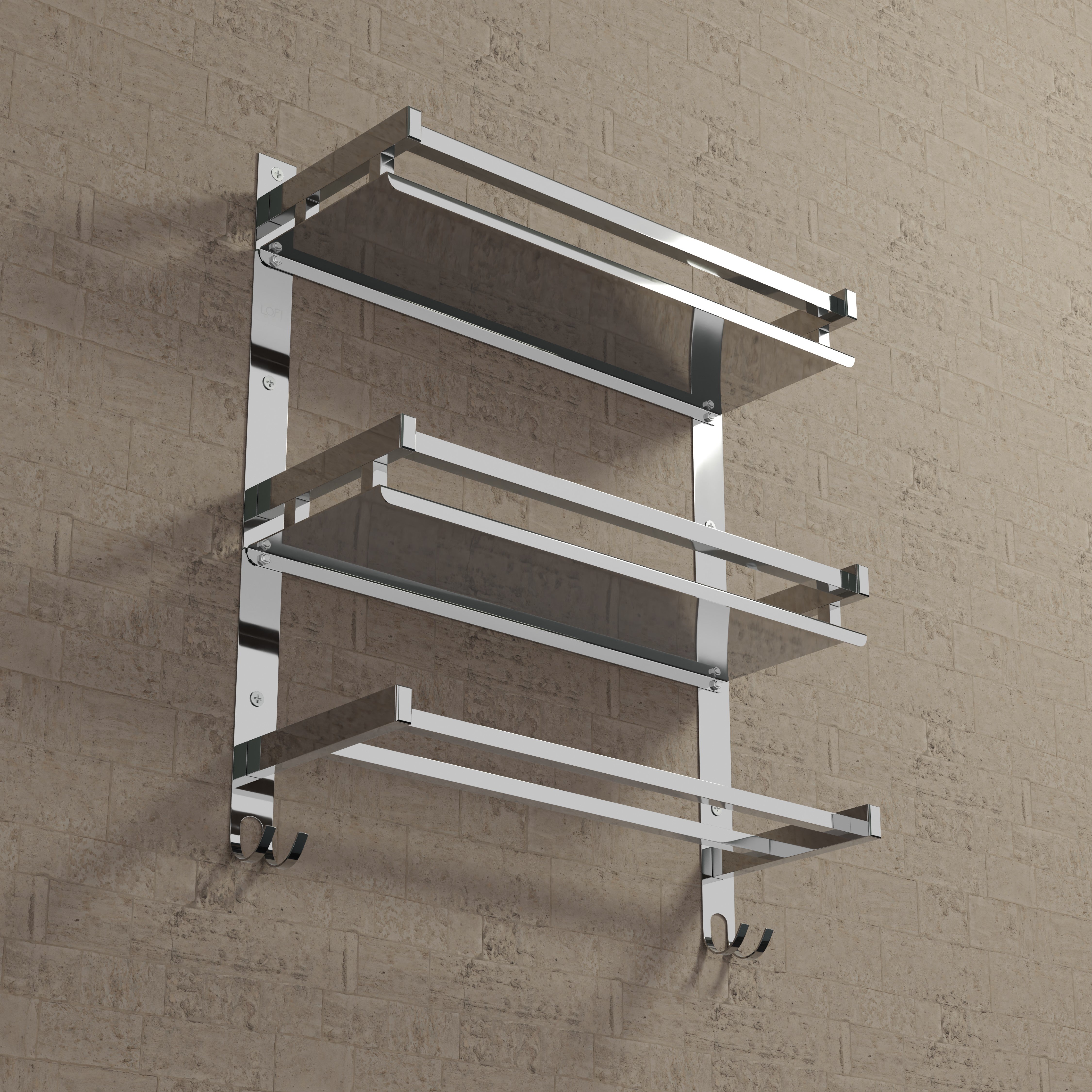 Qeyra (SL-005 Square) Stainless Steel Multi-use 3 Layer Shelf For Bathroom, Bathroom Shelf With Towel Rod,Towel Rod/Hanger/Bathroom Stand/Bathroom Rack/Bathroom Accessories (5x15x5 Inches) Chrome Finish