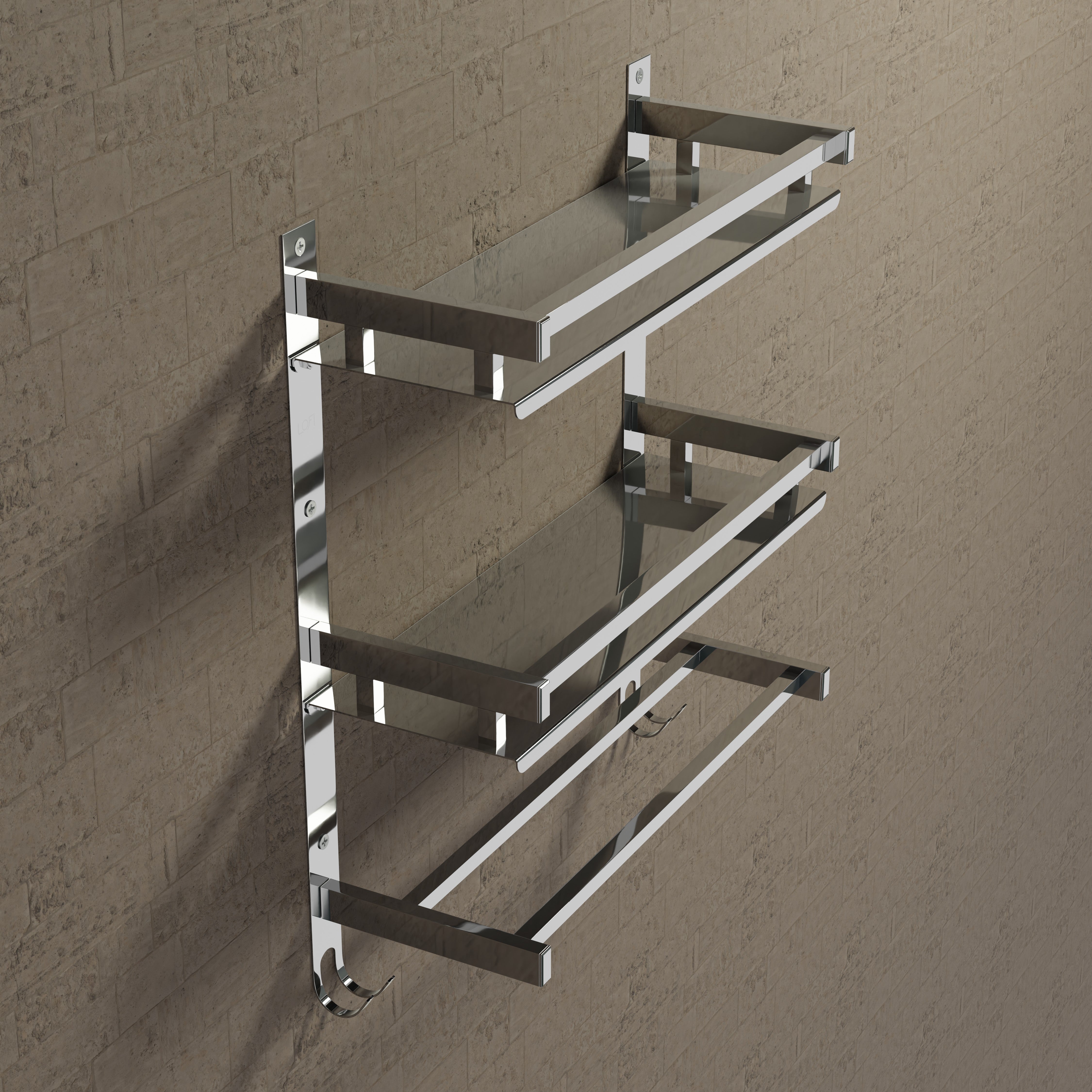 Qeyra (SL-005 Square) Stainless Steel Multi-use 3 Layer Shelf For Bathroom, Bathroom Shelf With Towel Rod,Towel Rod/Hanger/Bathroom Stand/Bathroom Rack/Bathroom Accessories (5x15x5 Inches) Chrome Finish
