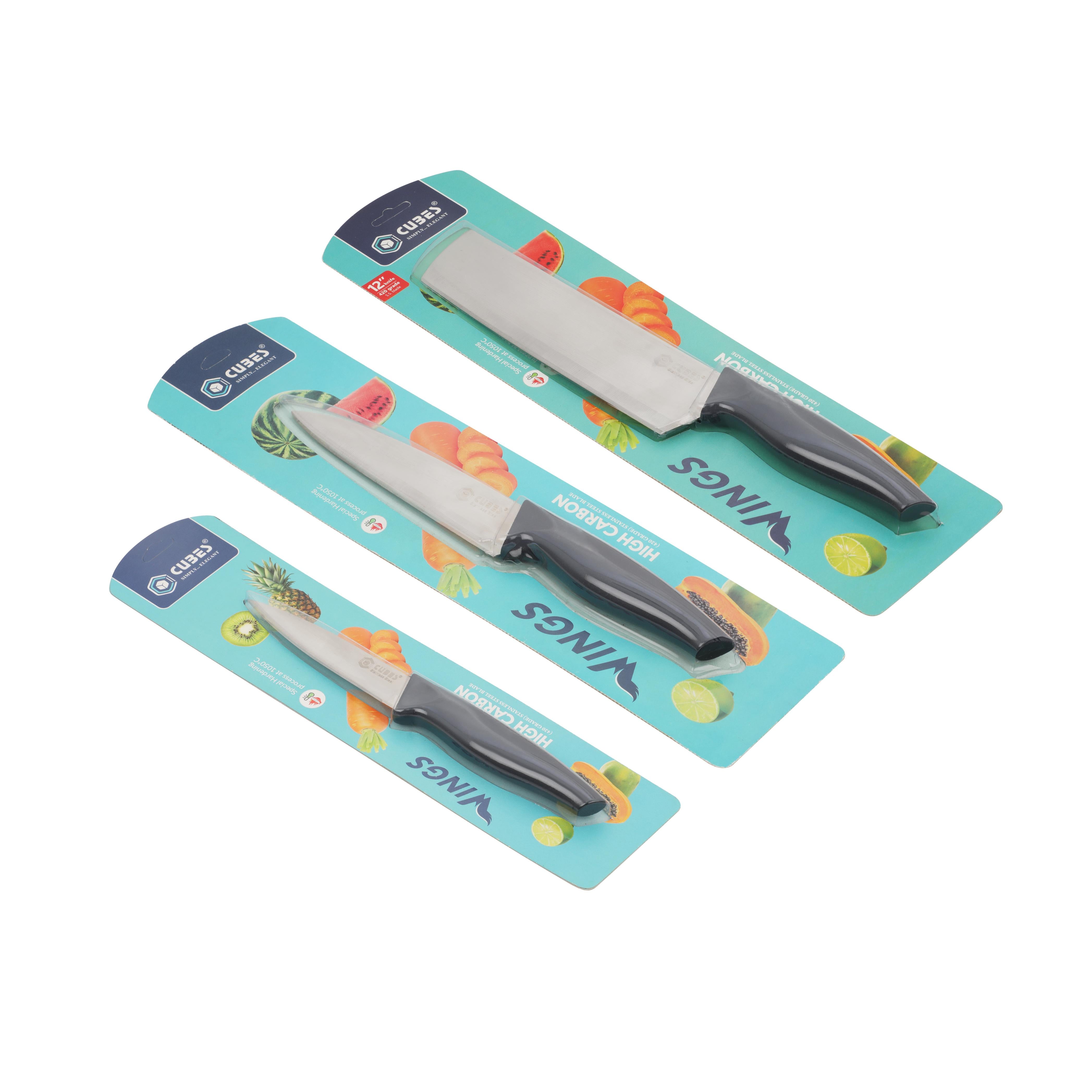Qeyra Wings Combo Knife I Safe Knife I Stainless Steel Knife I Grip Handle Knife I Small , Big, Clever Knife ( Pack Of 3 )
