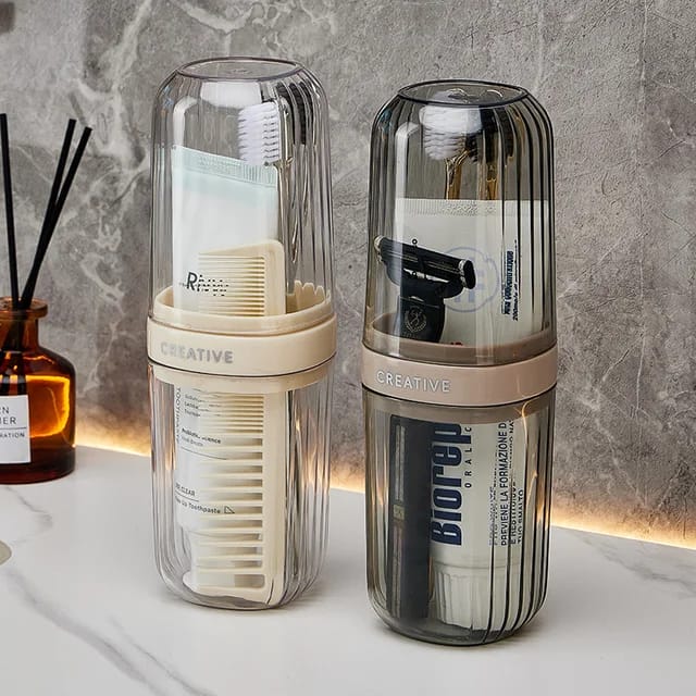 Qeyra Portable Toothbrush Case & Travel Mouthwash Cup – Anti-Bacterial, 2-in-1 Holder (1 Pc)