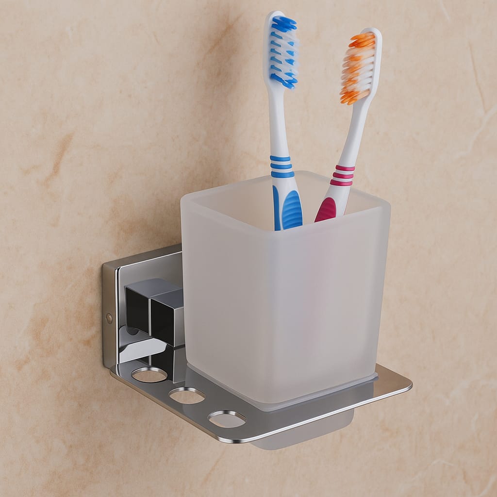Qeyra Olive 304 Grade Stainless Steel Tooth Brush Holder for Bathroom/Tumbler Holder Stand/Bathroom Accessories - (Chrome Plating)