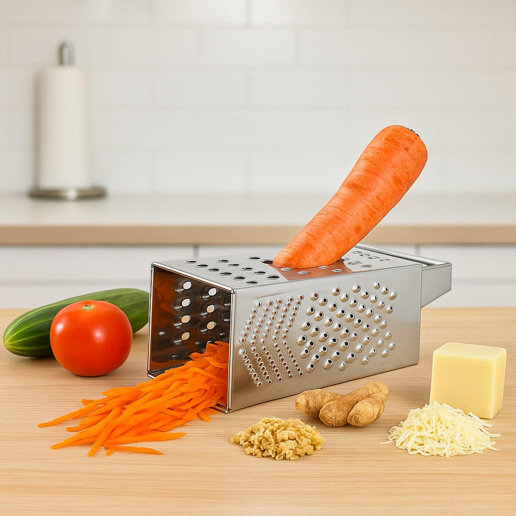 Qeyra (Allwin - AM 113) Stainless Steel 5 in 1 Multi Purpose Grater and Slicer with 4 Sides for Cheese, Vegetables, Ginger, Garlic, Chocolate