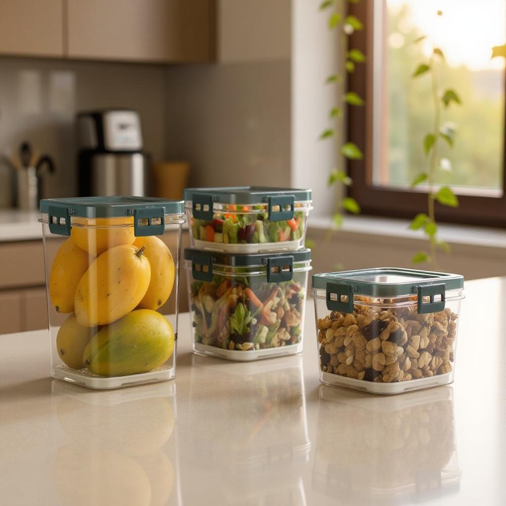 Qeyra Plastic Fridge Storage Container with Time keeping on Top Lid Breathable,Airtight Food Container, World's First BPA Free Plastic container (SET OF 3)