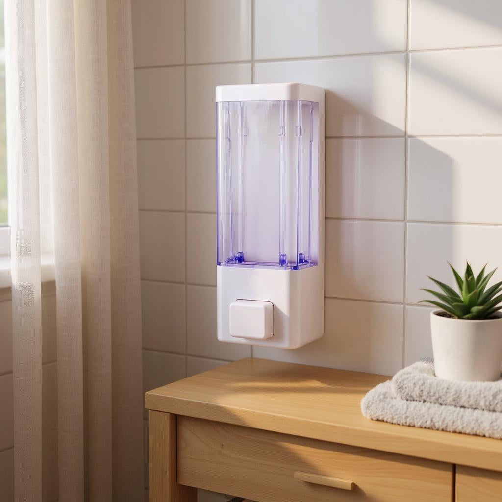 Qeyra Abs Wall Mounted Shampoo Sanitizer Lotion Hand Dish Wash Gel Liquid Soap Dispenser for Bathroom and Kitchen (350ml white -1pc)