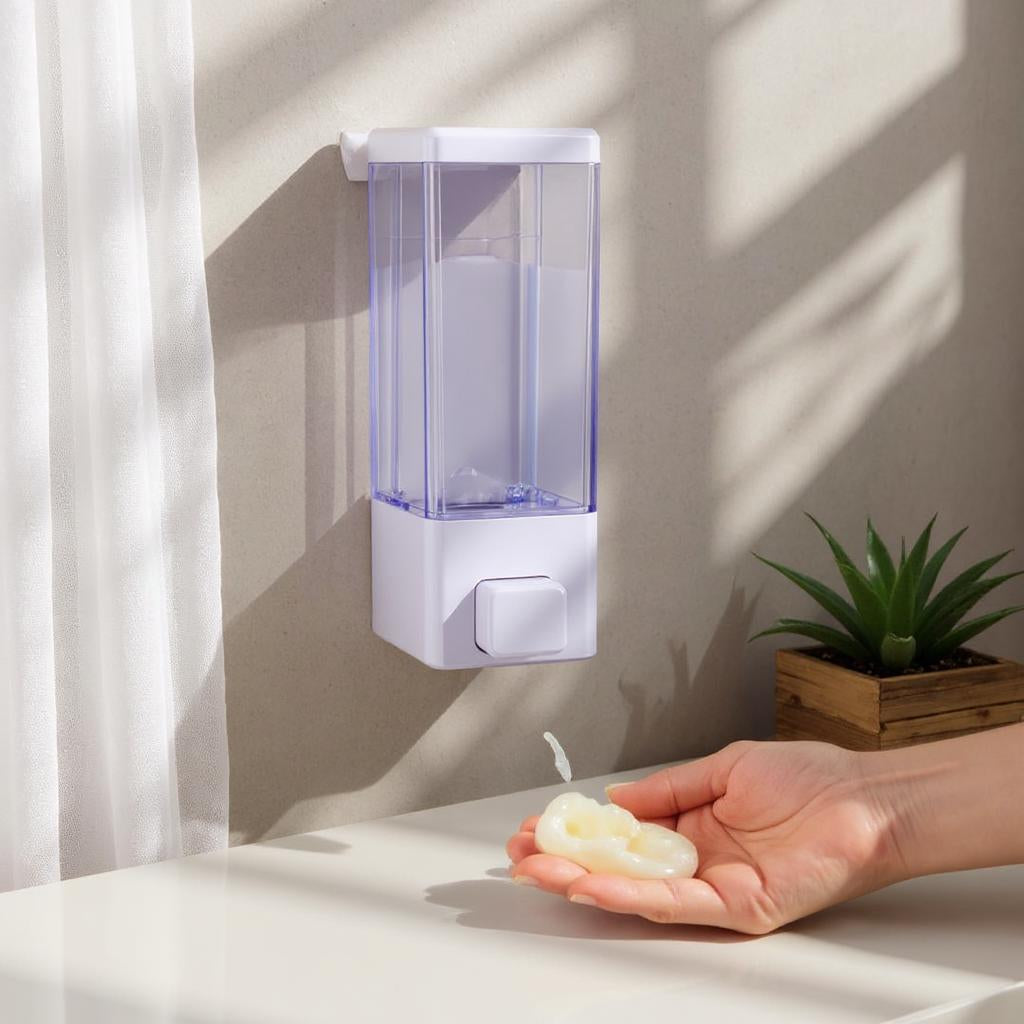 Qeyra Abs Wall Mounted Shampoo Sanitizer Lotion Hand Dish Wash Gel Liquid Soap Dispenser for Bathroom and Kitchen (350ml white -1pc)